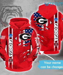 Georgia Bulldogs USA Flag Custom Name All Over Print 3D Hoodie with Patriotic Design