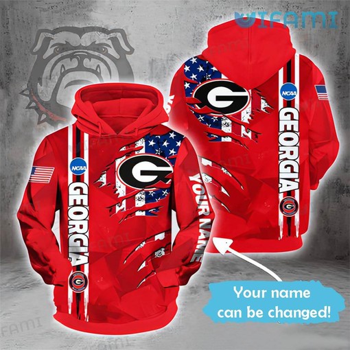 Georgia Bulldogs USA Flag Custom Name All Over Print 3D Hoodie with Patriotic Design