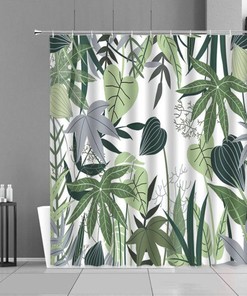 Get in Touch with Your Wild Side with Forest Green Leaves Shower Curtain, Botanical Tropical Graphic Bathroom Decoration