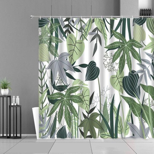 Get in Touch with Your Wild Side with Forest Green Leaves Shower Curtain, Botanical Tropical Graphic Bathroom Decoration