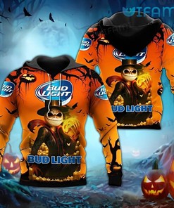 Get in the Halloween Spirit with a Bud Light Hoodie 3D featuring Jack Skellington Pumpkin Print for Beer Lovers