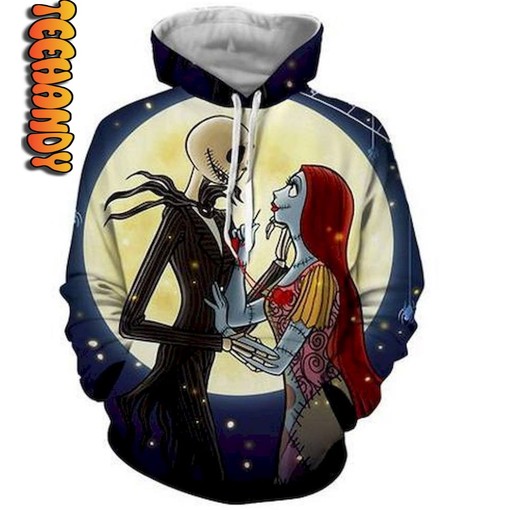 Get into the Halloween Spirit with Jack & Sally The Nightmare Before Christmas Custom All Over Print 3D Hoodie