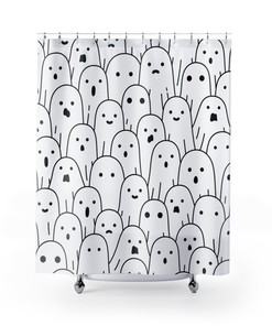 Ghost Design & Print Shower Curtain, Best Halloween Decor, Gift Idea with Disney Blanket
