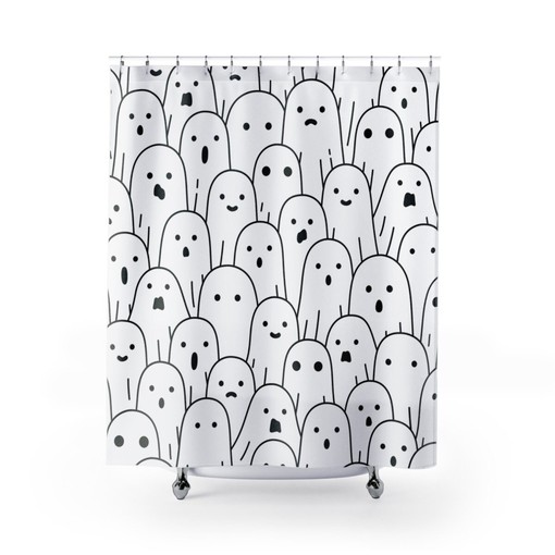 Ghost Design & Print Shower Curtain, Best Halloween Decor, Gift Idea with Disney Blanket