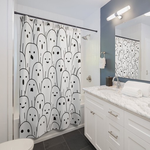 Ghost Design & Print Shower Curtain, Best Halloween Decor, Gift Idea with Disney Blanket - Image 2