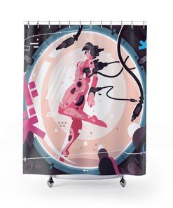 Ghost in the Machine Robot Girl Japan Manga Anime Print Shower Curtain for Futuristic Bathroom Decor