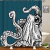 Giant Blue and White Octopus Print Shower Curtain for Coastal Bathroom Decor