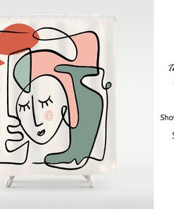Girl Face Abstract Art Shower Curtain for Customizable Bathroom Decor, Waterproof & Washable Curtain with Hooks