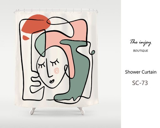 Girl Face Abstract Art Shower Curtain for Customizable Bathroom Decor, Waterproof & Washable Curtain with Hooks