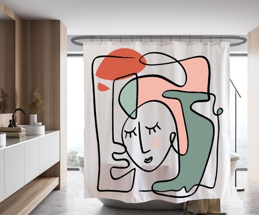 Girl Face Abstract Art Shower Curtain for Customizable Bathroom Decor, Waterproof & Washable Curtain with Hooks - Image 2