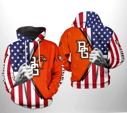 Go Full American with Bowling Green Falcons NCAA US Flag 3D Hoodie Featuring Custom All Over Print