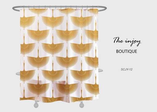 Gold Crane Luxury Shower Curtain - High Quality Waterproof Fabric for Your Bathroom Decor
