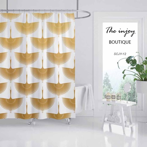 Gold Crane Luxury Shower Curtain - High Quality Waterproof Fabric for Your Bathroom Decor - Image 2
