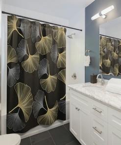 Gold and Silver Floral Designer Shower Curtain | Botanical Bath Decor | Vintage Print Bathroom Decoration