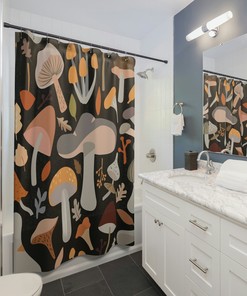 Gothic Bohemian Bathroom Decor with Vintage Mushroom Print Shower Curtain