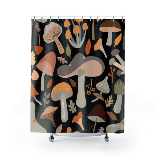Gothic Bohemian Bathroom Decor with Vintage Mushroom Print Shower Curtain - Image 2
