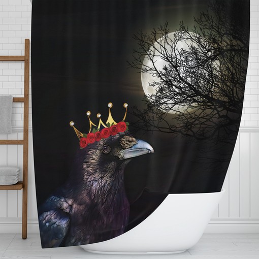 Gothic Crow and Moon Shower Curtain Set - Create a Mysterious and Chic Bathroom Look