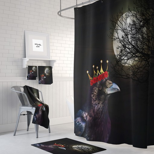Gothic Crow and Moon Shower Curtain Set - Create a Mysterious and Chic Bathroom Look - Image 2