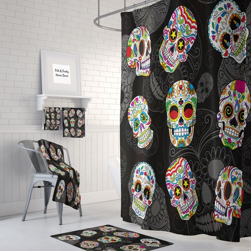 Gothic Day of the Dead Skull Shower Curtain - Bold Gothic Decorative Touch for Your Bathroom