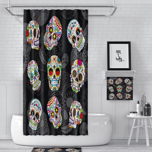 Gothic Day of the Dead Skull Shower Curtain - Bold Gothic Decorative Touch for Your Bathroom - Image 2