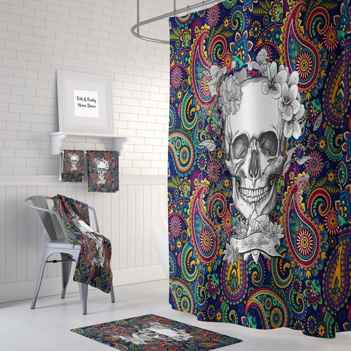 Gothic Day of the Dead Sugar Skull Shower Curtain - Make a Bold Goth Statement in Your Bath Decor