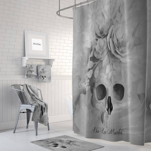 Gothic Gray Skull Shower Curtain - Add Gothic Elegance to Your Bathroom Decor