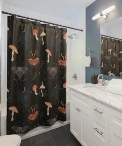 Gothic Midcentury Modern Mushroom Bathroom Curtain