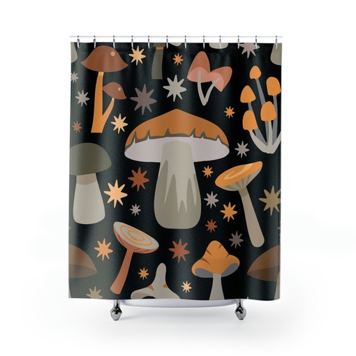 Gothic Midcentury Modern Vintage Mushroom Boho Shower Curtain - Image 2