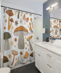 Gothic Midcentury Modern Vintage Mushroom Print Shower Curtain