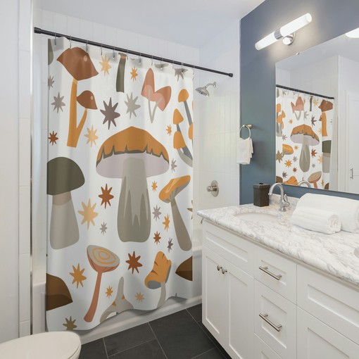 Gothic Midcentury Modern Vintage Mushroom Print Shower Curtain