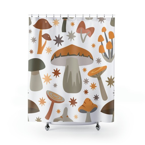 Gothic Midcentury Modern Vintage Mushroom Print Shower Curtain - Image 2