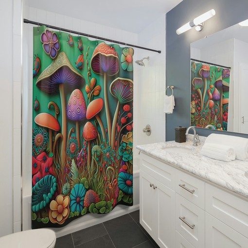 Gothic Midcentury Modern Vintage Mushrooms Shower Curtain