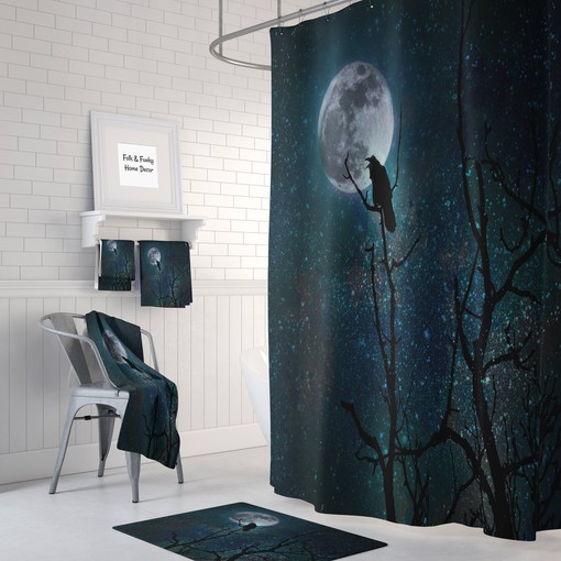 Gothic Raven Crow Shower Curtain Set - Create a Mysterious Bathroom Look