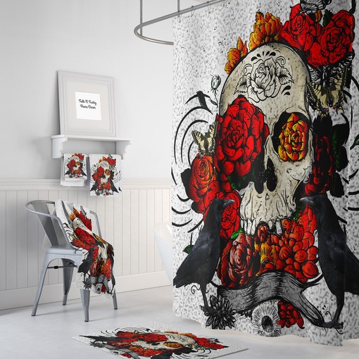 Gothic Skull Shower Curtain with Unique Bathroom Decor for Dark Glamour