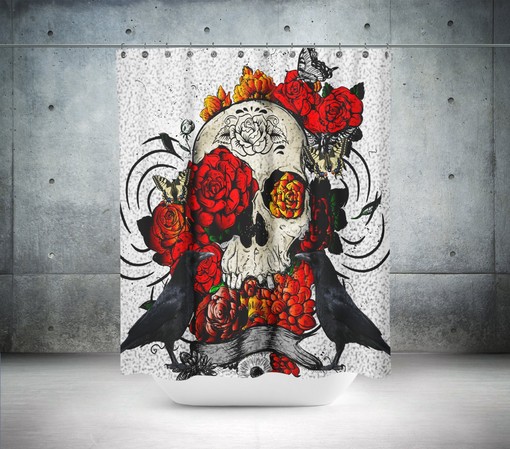 Gothic Skull Shower Curtain with Unique Bathroom Decor for Dark Glamour - Image 3