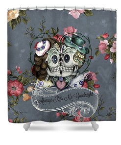 Gothic Sugar Skull Gray Rose Floral Shower Curtain - Unique Bath Curtain Decor