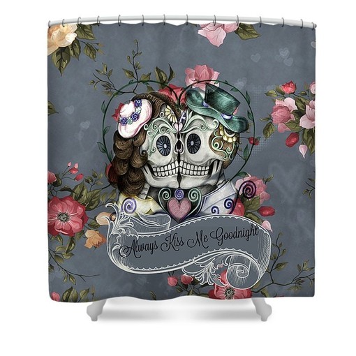 Gothic Sugar Skull Gray Rose Floral Shower Curtain - Unique Bath Curtain Decor