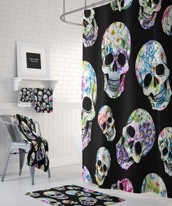 Gothic Sugar Skulls Day Of The Dead Shower Curtain for a Spooky Bathroom