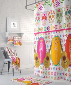Gothic Vibrant Sugar Skull Shower Curtain Set - Make Bold Gothic Statements in Your Bath