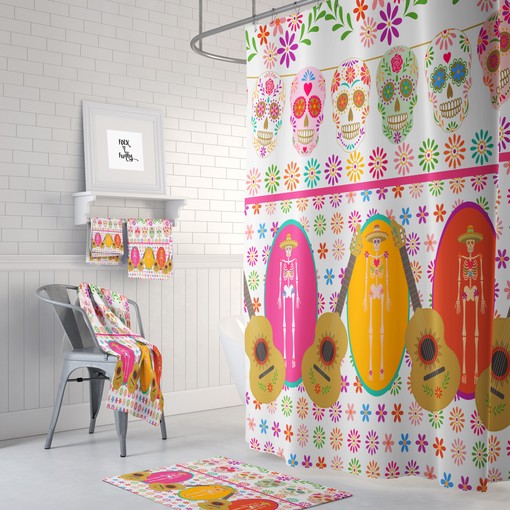 Gothic Vibrant Sugar Skull Shower Curtain Set - Make Bold Gothic Statements in Your Bath