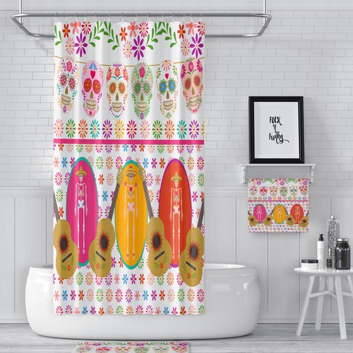 Gothic Vibrant Sugar Skull Shower Curtain Set - Make Bold Gothic Statements in Your Bath - Image 2