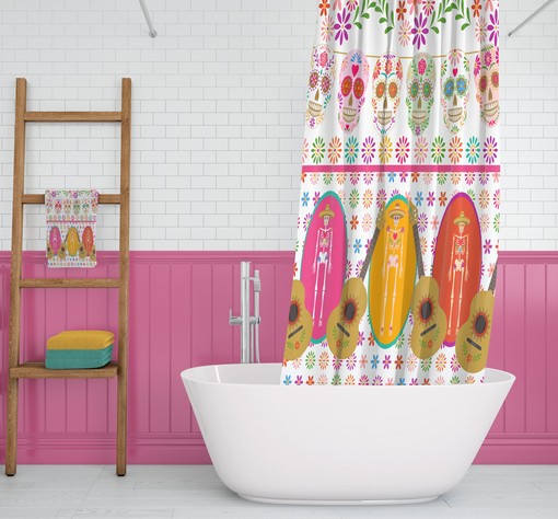 Gothic Vibrant Sugar Skull Shower Curtain Set - Make Bold Gothic Statements in Your Bath - Image 3