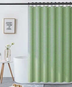 Grass Green Linen-textured Shower Curtain | Extra Heavy Curtain Waterproof | Small Grommets Curtain