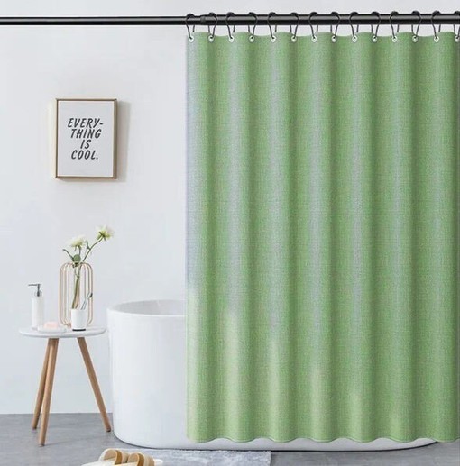 Grass Green Linen-textured Shower Curtain | Extra Heavy Curtain Waterproof | Small Grommets Curtain