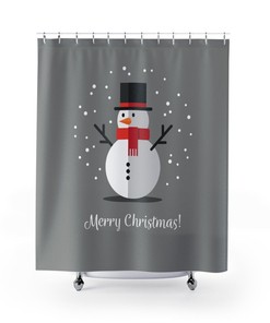 Gray Christmas Holiday Snowman Shower Curtain - Add a Subtle Touch of Festivity
