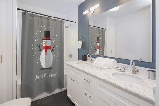 Gray Christmas Holiday Snowman Shower Curtain - Add a Subtle Touch of Festivity - Image 2