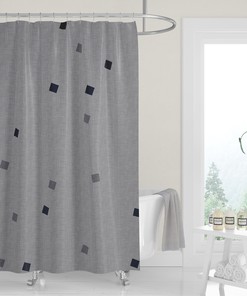 Gray Confetti Cutouts Geometric Minimalist Shower Curtain, Modern Linen Print