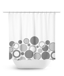 Gray Geometric Shower Curtain with Polka Dots, Minimalist Fabric Bathroom Decor