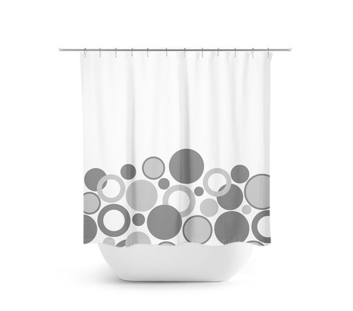Gray Geometric Shower Curtain with Polka Dots, Minimalist Fabric Bathroom Decor