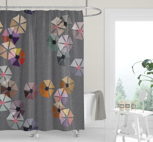 Gray Linen Print Modern Lifestyle Umbrella Cutouts Shower Curtain - Image 2